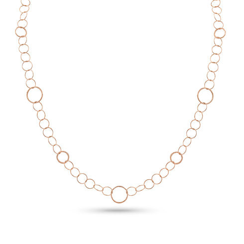 Dominique Cohen modern ethereal  delicate rounds and textured rounds chain necklace, 22 inch version, in 18k rose gold <span class='visuallyhidden'>Call, text 323-404-2959 for shopping help.</span>
